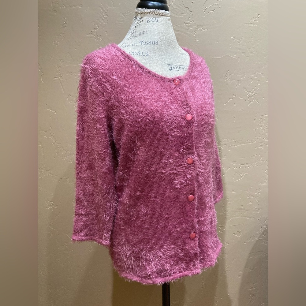 New York and Company Button Down Cardigan, Size Large, Dusty Rose/Dark Pink